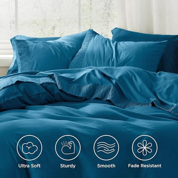 🆕 4 Pieces Blue Luxury California King Polyester Microfiber Cooling Bed Sheet - Picture 3 of 6